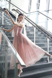Pink A line prom dress pink tulle evening dress HZ1023