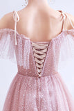 Pink tulle short A line prom dress homecoming dress HZ1023