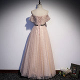 Lovely A line tulle pearl long prom dress evening dress HZ1023