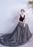 Black velvet sequins long prom dress formal dress HZ1023