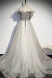 Silver tulle long ball gown dress formal dress HZ1023