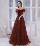 Unique tulle long prom dress off shoulder evening dress HZ1023