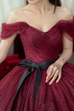Burgundy tulle long A line prom dress evening dress HZ1023