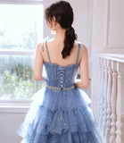 Blue tulle off shoulder prom dress homecoming dress HZ1023