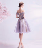 Purple tulle lace short prom dress homecoming dress HZ1023