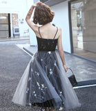 Black tulle short prom dress with star HZ1023