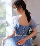 Blue tulle short A line prom dress homecoming dress HZ1023
