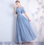 Blue chiffon long A line prom dress bridesmaid dress HZ1023
