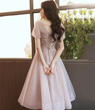 Champagne tulle sequins short prom dress homecoming dress HZ1023
