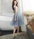 Blue lace sequins short prom dress party dress HZ1023