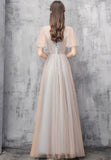 Champagne tulle beads prom dress evening dress HZ1023