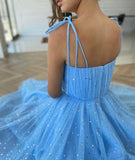 Blue tulle short prom dress cocktail dress HZ1023