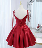 Burgundy satin lace-up short prom dress party dress HZ1023
