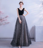 Black velvet sequins long prom dress formal dress HZ1023