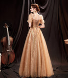 Shiny tulle long A line prom dress evening dress HZ1023