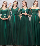 Green tulle long A line prom dress green evening dress HZ1023
