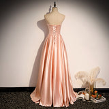 Pink Simple Elegant A-line Long Satin Ball Gown Evening Gown Bridesmaid Dress HZ1023
