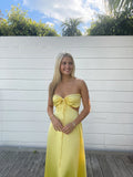 Yellow/Pink Strapless Elegant Simple Long Ball Gown Evening Gown Bridesmaid Dress HZ1023