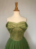 Light Green Retro Elegant Sweet Exquisite Lace Long Tulle Prom Dress Evening Gown Fairy Graduation Dress HZ1023