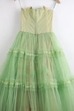 Light Green Retro Elegant Sweet Exquisite Lace Long Tulle Prom Dress Evening Gown Fairy Graduation Dress HZ1023