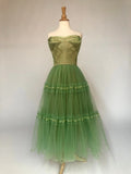 Light Green Retro Elegant Sweet Exquisite Lace Long Tulle Prom Dress Evening Gown Fairy Graduation Dress HZ1023