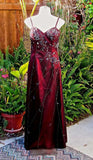 Burgundy Gorgeous Vintage Fashion Elegant Exquisite Beaded Long Satin Ball Gown Evening Dress Party Dress Matching Shawl HZ1023