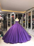 Purple Gorgeous Exquisite Beaded Long Tulle Fashion Ball Gown Evening Dress HZ1023