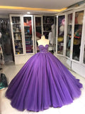 Purple Gorgeous Exquisite Beaded Long Tulle Fashion Ball Gown Evening Dress HZ1023