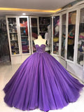 Purple Gorgeous Exquisite Beaded Long Tulle Fashion Ball Gown Evening Dress HZ1023
