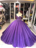 Purple Gorgeous Exquisite Beaded Long Tulle Fashion Ball Gown Evening Dress HZ1023