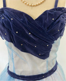 Blue cute sweet delicate beaded spaghetti straps long tulle prom dress evening dress party dress homecoming dress HZ1023