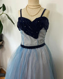 Blue cute sweet delicate beaded spaghetti straps long tulle prom dress evening dress party dress homecoming dress HZ1023