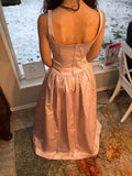 Light Pink Retro Fashion Elegant Square Neck A-Line Long Satin Princess Ball Gown Evening Dress Party Dress HZ1023