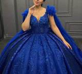 Blue gorgeous exquisite beading long elegant tulle ball gown evening dress HZ1023