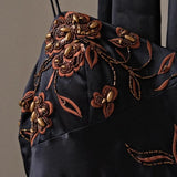 Black Delicate Embroidery Floral Applique Long Spaghetti Straps Elegant Ruffle Satin Ball Gown Evening Dress Party Dress HZ1023