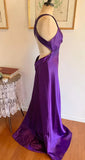 Purple Retro Fashion V-neck Elegant Exquisite Sequined Long Floor Length Satin Ball Gown Evening Dress Party; Dress HZ1023