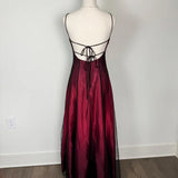 Burgundy Spaghetti Straps Exquisite Beaded Long Tulle Ball Gown Evening Dress prom dress HZ1023