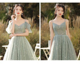 Green tulle long A line prom dress bridesmaid dress HZ1023