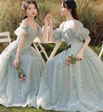 Green tulle long A line prom dress bridesmaid dress HZ1023