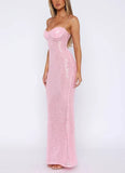 Pink Shiny Fashion Elegant Long Mermaid Slim Sequin Ball Gown Evening Dress Party DressProm Dress HZ1023