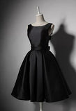 Black elegant cute simple knee-length mid-length satin homecoming dress prom dress evening dress party dress HZ1023