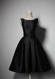 Black elegant cute simple knee-length mid-length satin homecoming dress prom dress evening dress party dress HZ1023