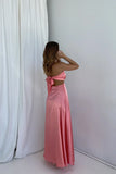 Yellow/Pink Strapless Elegant Simple Long Ball Gown Evening Gown Bridesmaid Dress HZ1023
