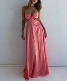 Yellow/Pink Strapless Elegant Simple Long Ball Gown Evening Gown Bridesmaid Dress HZ1023