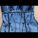 Blue Vintage Exquisite Elegant Beaded Suspender Long Satin Tulle Formal Ball Gown Evening Gown Party Dress Prom Gown HZ1023