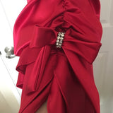 Hot Red Suspender Fashion Sexy Simple long Satin Ruffle Elegant Ball Gown Evening Dress Party Dress Homecoming Dress HZ1023