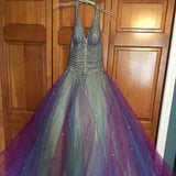 Purple Gorgeous Fashion V-neck Elegant Exquisite Beaded Long Tulle Ball Gown Evening Dress HZ1023