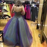 Purple Gorgeous Fashion V-neck Elegant Exquisite Beaded Long Tulle Ball Gown Evening Dress HZ1023