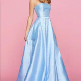Blue fashion elegant exquisite pearl beading long satin ball gown evening dress HZ1023