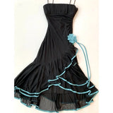 Black fashion blue floral tube top short ruffle homecoming dress prom dress evening dress birthday party dress HZ1023